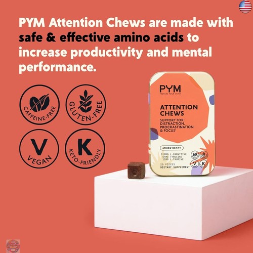 PYM Attention Chews Support for Procrastination, Focus & Productivity, 20 - Picture 3 of 7