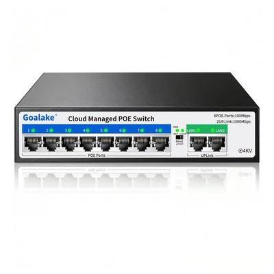 8 Port 100Mbps PoE Switch 2 Gigabit Uplink 120W Builtin Power Vlan QoS