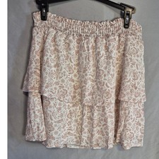 Altar'd State Tiered Ruffle Mini Skirt Ivory Taupe Floral Elastic Waist Boho
