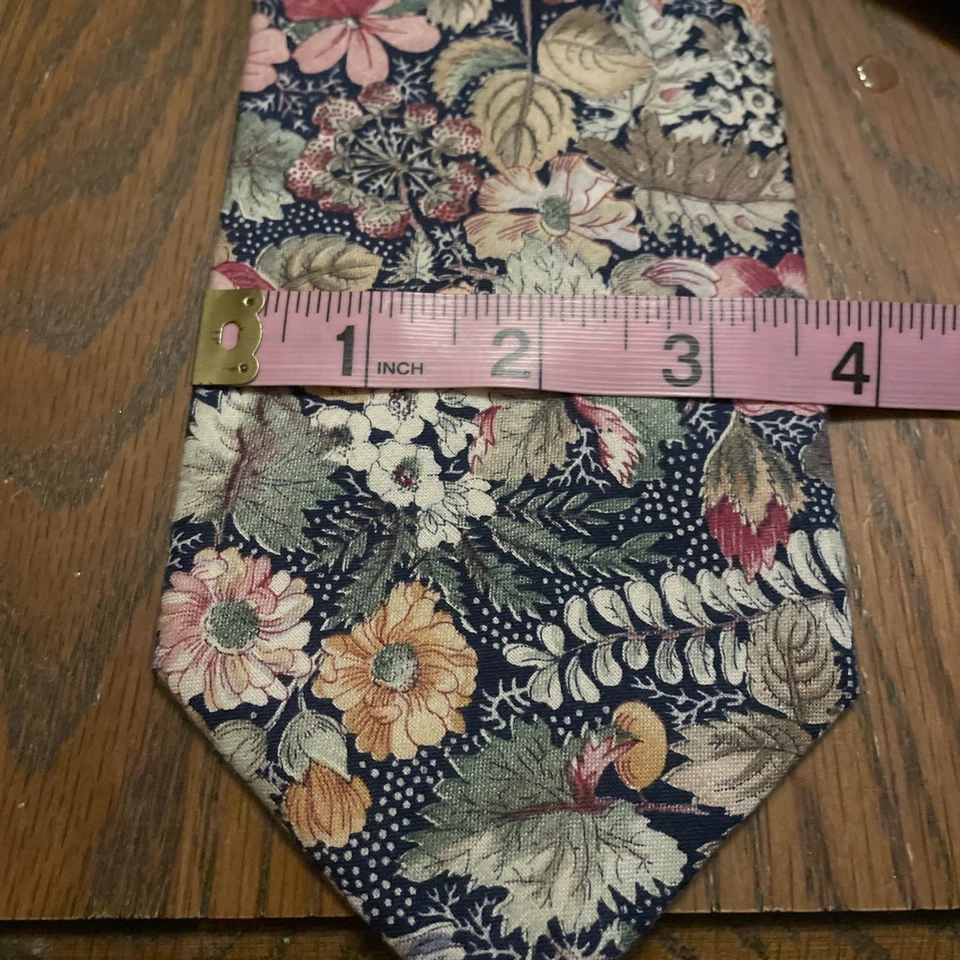 Windsor Cotton Floral Tie Green/ Pink Multicolor - Made In USA - Image 4 of 4