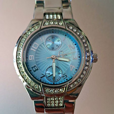 Unisex Armbanduhr Metallarmband silber, blaues Zifferblatt, Strasslünette