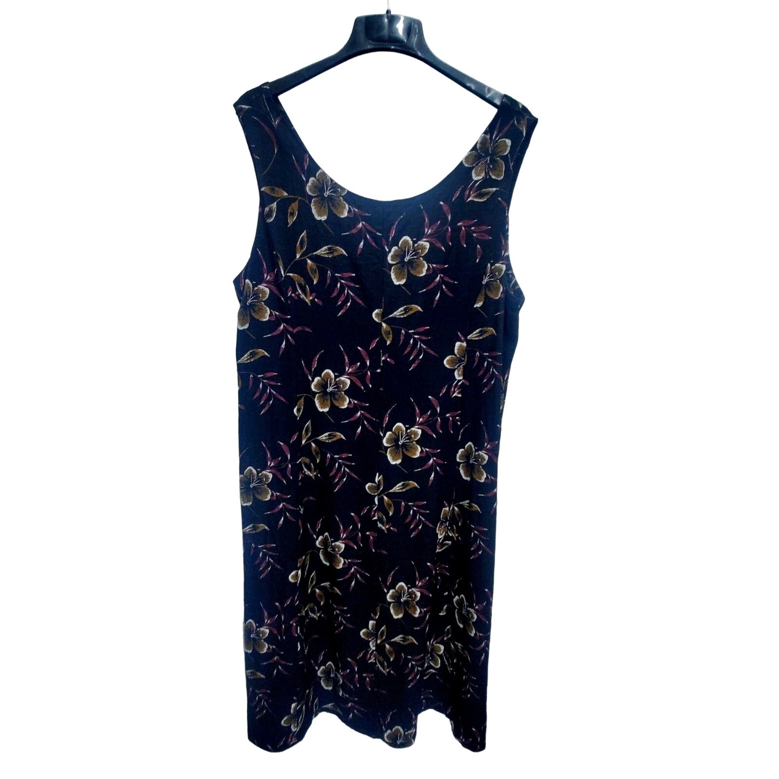 David Allan Designs Women's Shift Dress Sleeveless Black Tan Floral