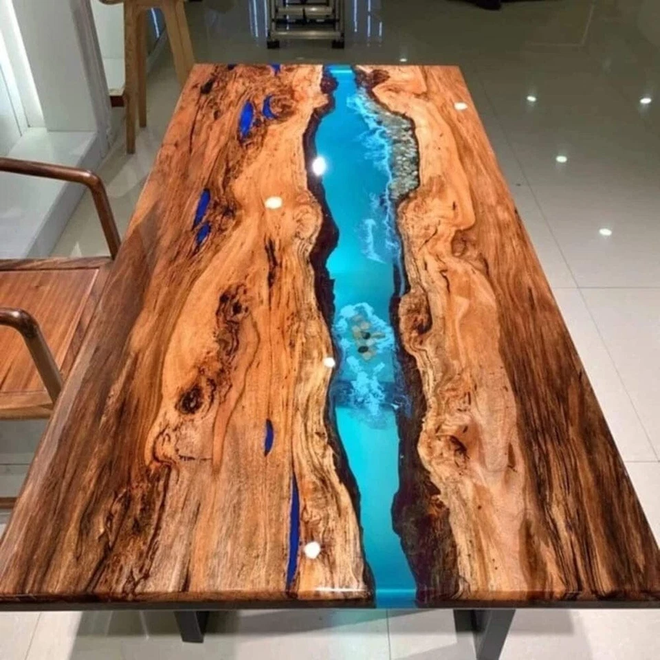 Handmade Ocean Epoxy Resin Table | Live Edge Dining Table | Sea Style Resin Art - Image 2 of 4
