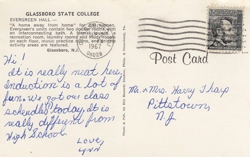 Glassboro State College Evergreen Hall New Jersey NJ 1967 1960s Vintage Postcard - Picture 2 of 2