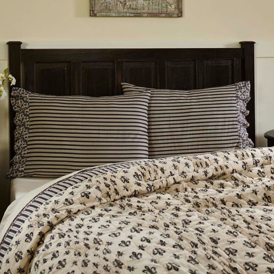 FARMHOUSE COUNTRY PRIMITIVE ELYSEE BLACK CREME QUILTED BEDDING COLLECTION