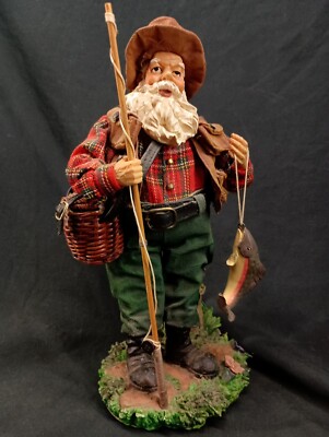 Vintage 12 Inch Santa Clause Trout Fisherman Real Cloth Clothing Very Detailed 
