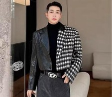 Men's Fashion Winter Lapel Long Sleeve Loose Color Matching Jackets Short Coats