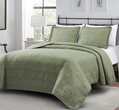 Chezmoi Collection Kingston 3-Piece Oversized Bedspread King Size, Sage - New! - Picture 7 of 9