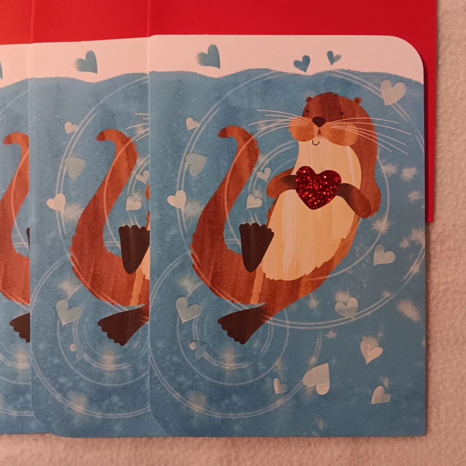 Hallmark Otter Hold My Heart (4) Valentines Day Cards With Envelopes - Image 2 of 4