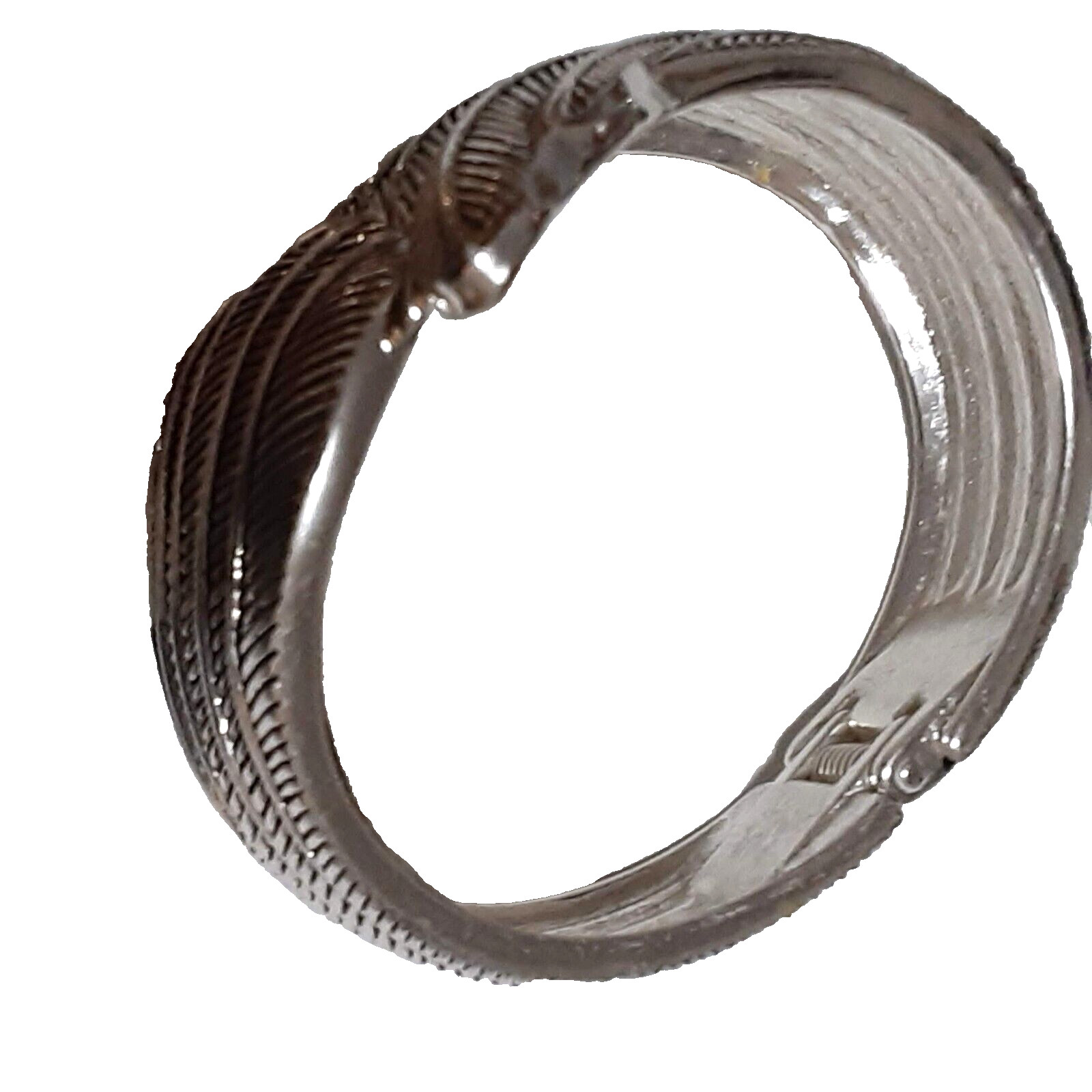 Siver tone leaf pattern hinged cuff bracelet eleg… - image 3