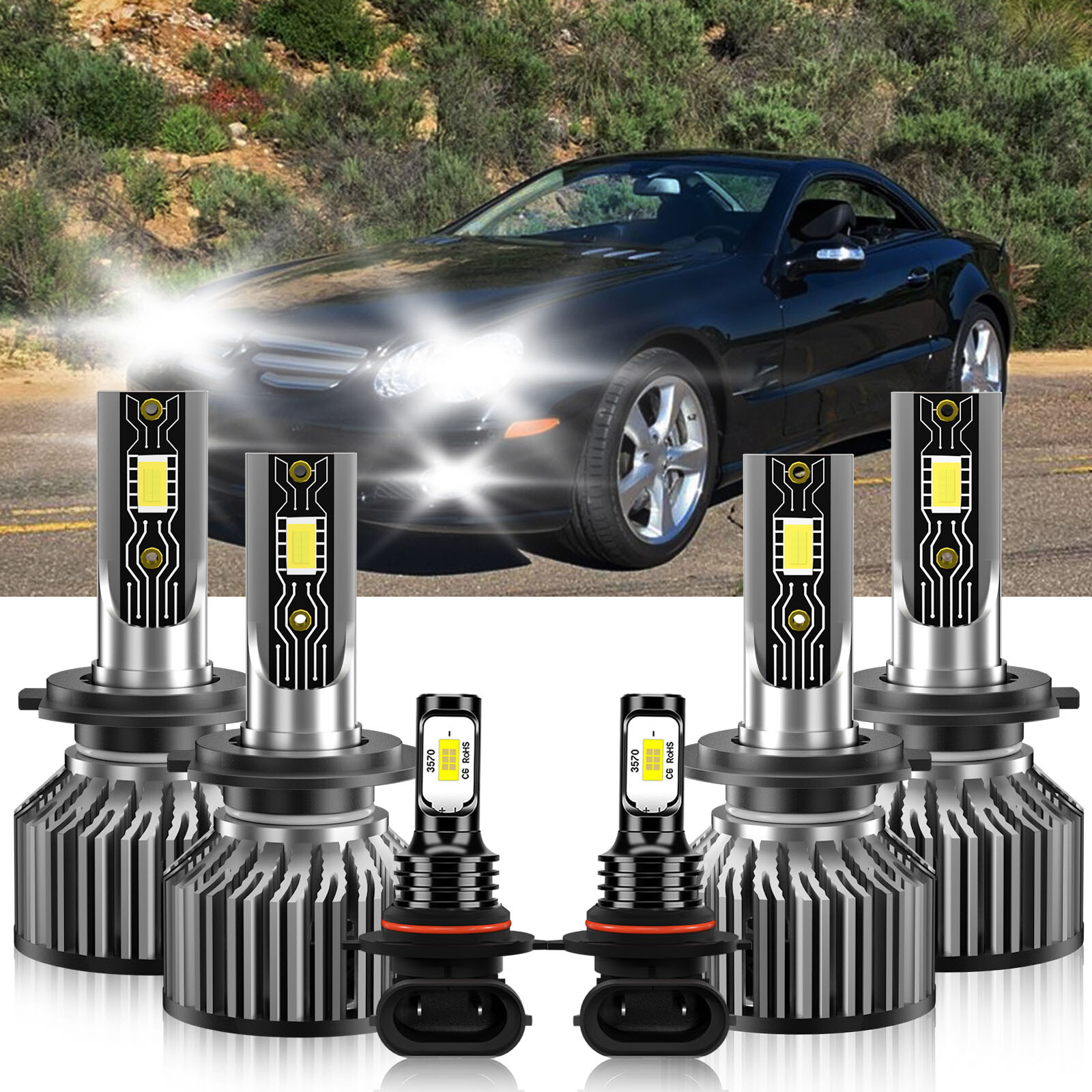 6Pcs LED Headlight+Fog Light Bulb Combo 6500K For Mercedes-Benz SL600 2004-2006