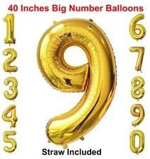 40 Inch Number Balloon with a Straw, Foil Mylar Helium Age Balloons for Party