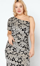 Michael Michael Kors Dress Womens 1X Plus Black White Paisley One Shoulder NWT
