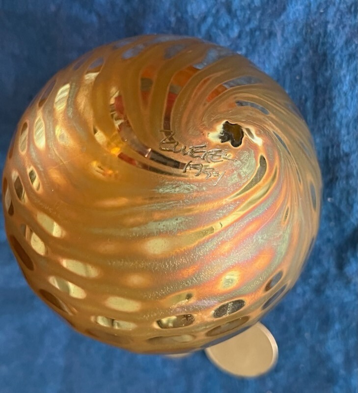1994 Art Glass Craig Zweifel Hand Blown Iridescent Round Ball Glass