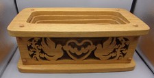 Vintage Wooden Oak Centerpiece Fruit Basket Scroll Saw Heart Cutouts- 16" x 9"
