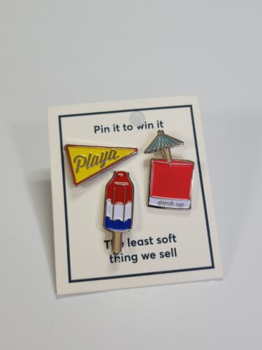Pin It To Win It Set of 3 Lapel Pins Playa Banner, Bomb Pop, and Drink Up - Picture 1 of 6
