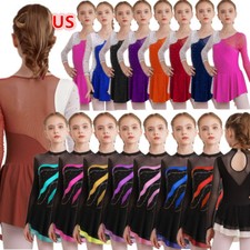 Kids Girls Leotard Figure Ice Skating Dress Ballerina Shiny Ballet Dance Costume