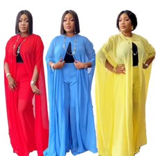 African Women Chiffon Cardigan Pants Sets Dashiki Party Outfits Nigerian Dresses