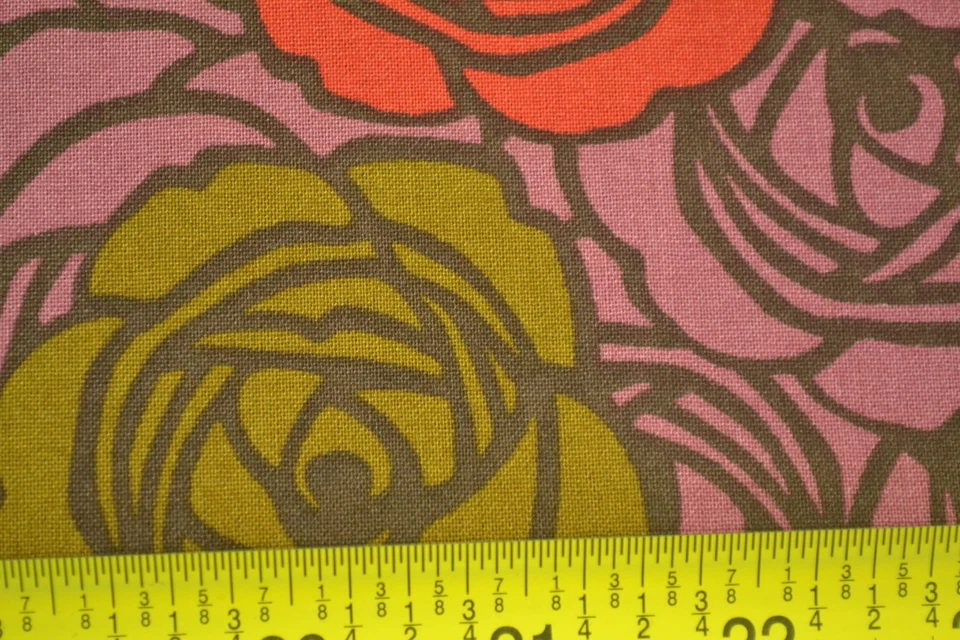 30" Long, Red & Olive Floral on Dusty-Rose Quilt Cotton, Andover/Hall, M6785 - Image 3 of 4
