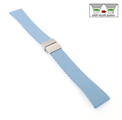 Xtra-langes Easy-Klick Premium Kautschuk Uhrenband Modell Rostock hellblau 18 mm