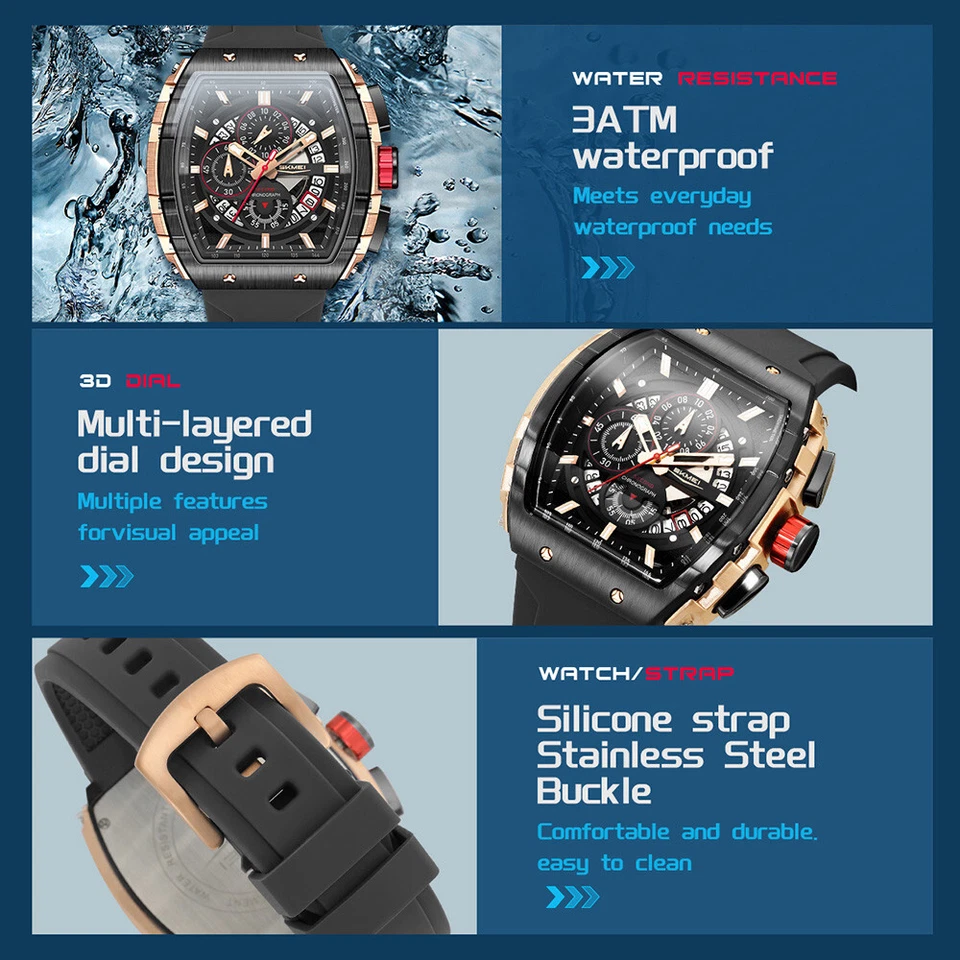 SKMEI мужчин часы прямоугольник наручные часы моды мужской кварцевые часы календарь часы - Изображение 4 из 4