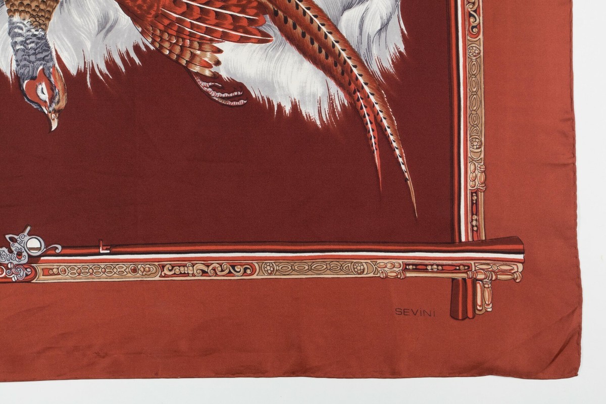 Foulard Ancien Sevini En Soie 100% - Rouge Et Blanc Rayé, Style Bandana Carré, Occasion Bon état