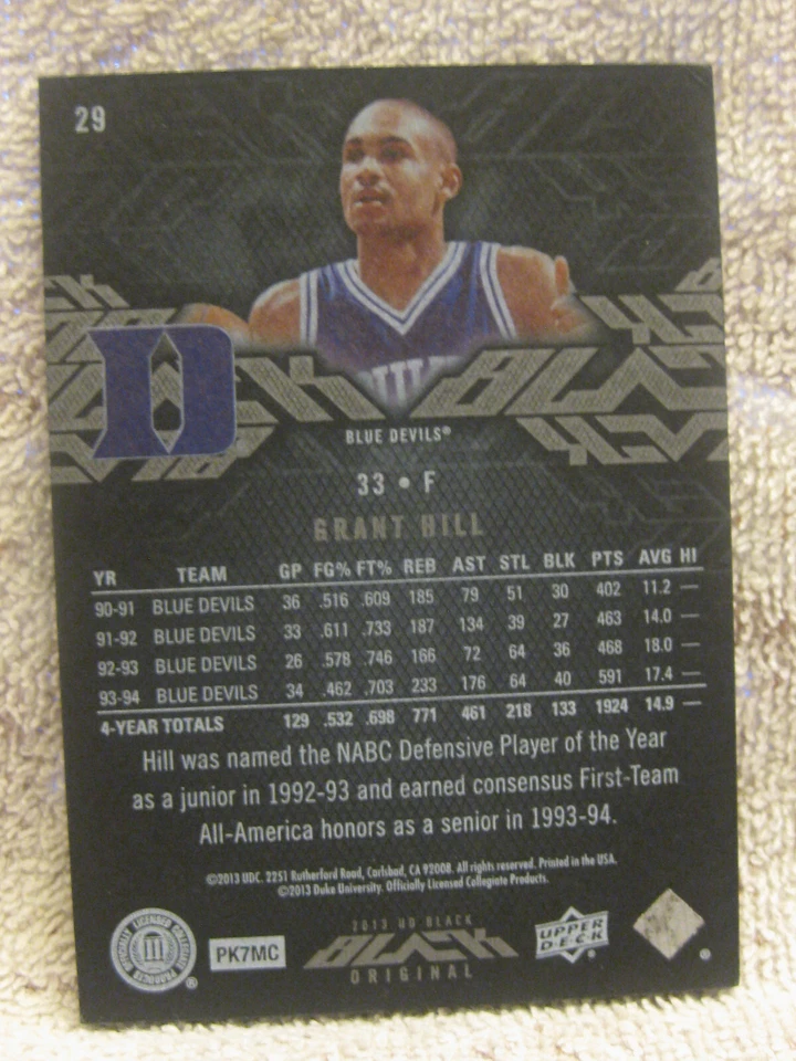 Grant Hill 2013 Upper Deck Black NCAA Basketball /175 Duke Blue Devils mint #29 - Image 4 of 4