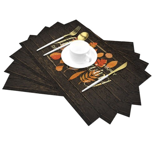 Thanksgiving Fall Placemats for Dining Table Set of 4 Washable 12x18 Inch PVC... - Picture 3 of 7