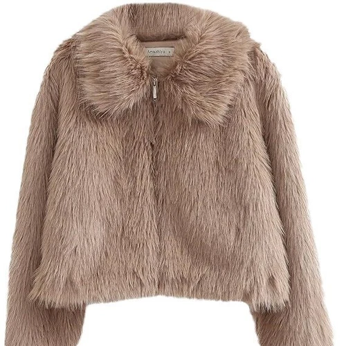 Women' Faux Fur Short Long Sleeve Jacket Zipper Warm Coat Faux Fur - Foto 4 di 28