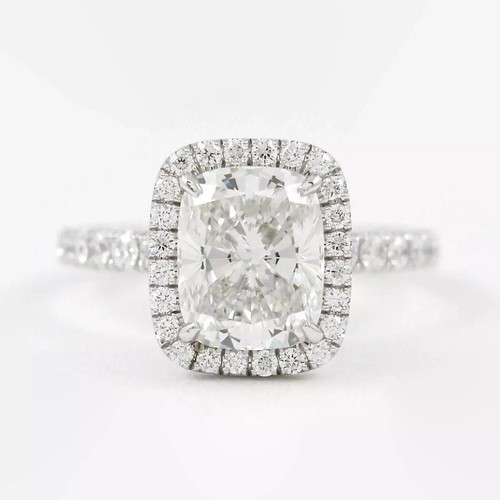 1.50TCW Cushion Lab Grown IGI Certified Diamond 14K Gold Halo Engagement Ring - Picture 5 of 20