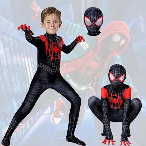 Kids Spiderman Cosplay Costume Boys Into the Spider-Verse Miles Morales Jumpsuit - Picture 1 of 24