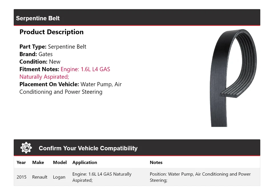 For 2015 Renault Logan Serpentine Belt Gates - Image 2 of 4