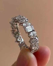 3Ct Multi Cut Lab Created Diamond Eternity Wedding Band 14K White Gold Plated