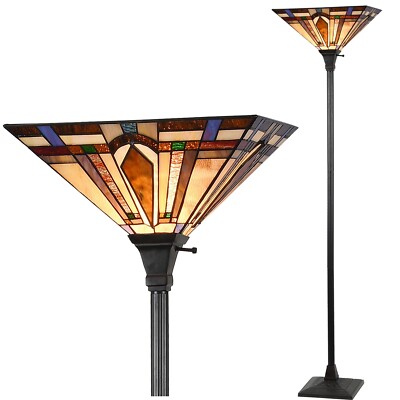 Tiffany Mission Style Torchiere Floor Lamps 69'' Tall Pole Vintage Standing Light
