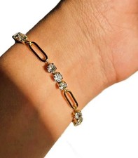 Paperclip Link Bracelet 1Ct Round Cut Lab Created Diam 14K Yellow Gold Plated 7"