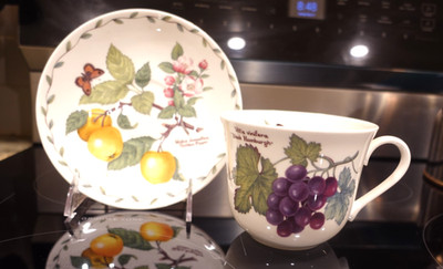 Breakfast Cup and Saucer, Black Hamburgh  / Golden Pippen by Roy Kirkham 2002