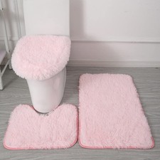 Bathroom Rug Sets 3 Piece Non Slip, Toilet Lid Cover and Contour Mat, Bath Ma...