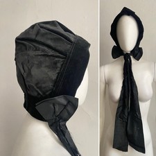 Antique Victorian Black Velvet Silk Mourning Bonnet