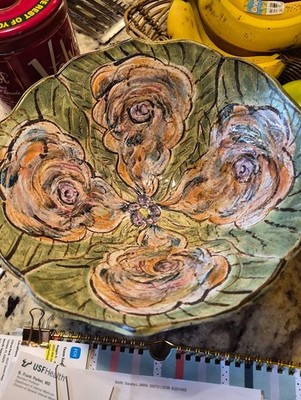 JUDY BRATER Handmade Studio Pottery Large Footed bowl 10 1/2'' wide X 4 1/2'' high