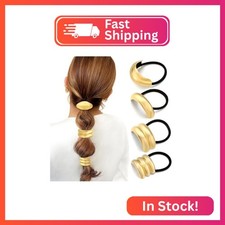 4PCS Gold Hair Ties, Metal Hair Tie for Thick Hair, Geometric Hair Tie No Damage