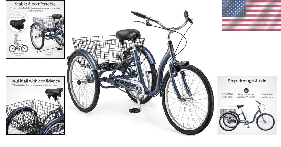 Cesta plegable conveniente Schwinn Meridian triciclo para adultos - ruedas de 24 pulgadas Foto 2 de 4
