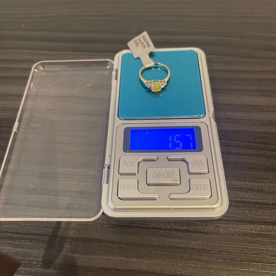 Anel de ouro 9 quilates corte redondo opala fogo e topázio branco tamanho N 1,57 g Hallmarked - Imagem 3 de 4