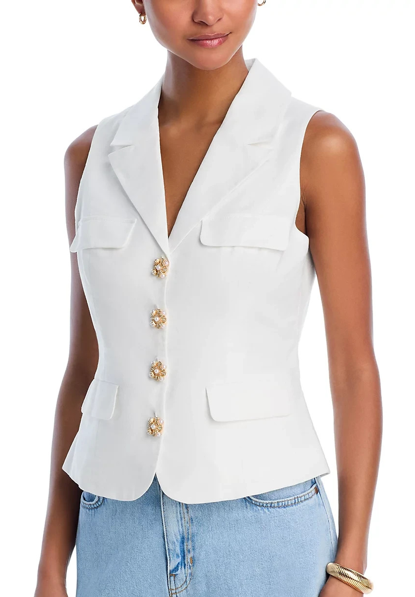 Aqua L116024 Womens White Jewel Button Notched Lapel Vest Size M