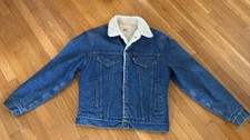 Vtg Levi's Sherpa Denim Jacket Trucker Sz M Blue Jean USA Made Orange Tab