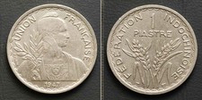 *French Indochina Coin, 1 Piastre 1947, 35mm Vietnam France[E13655]7z6
