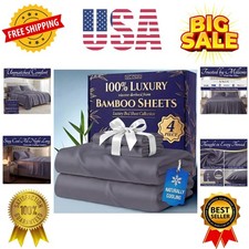 100 Viscose Derived from Bamboo Sheets Queen Size - Luxury 4 Pc Naturally Co...