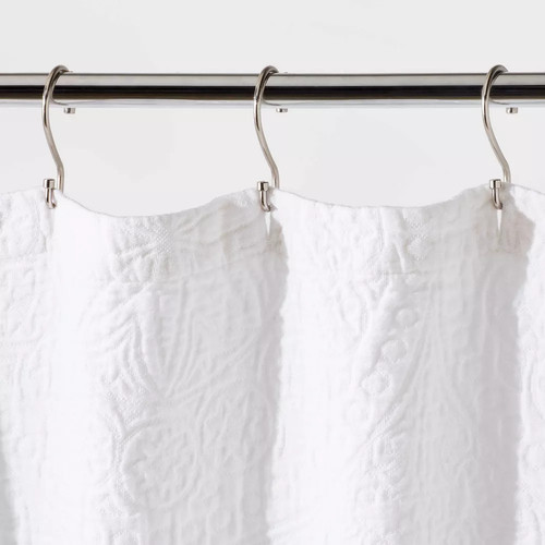 Threshold Medallion Matelasse Cotton Jacquard Shower Curtain 72"x72", White - Picture 3 of 5