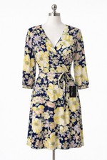 Stella & Julie Floral Dress Navy Yellow Spring Easter Sz 14 NWT Garden Tea Party