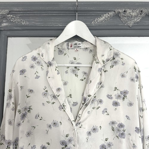 Vintage 100% Silk JIAONU Floral Pajama Shirt Top Button Down Long Sleeve Medium - Picture 3 of 8