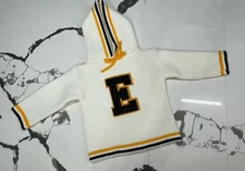 Vintage White/ Yellow/Blk "E" Sweater, Pullover Zip Up, Marlomar Corp 6-12mos